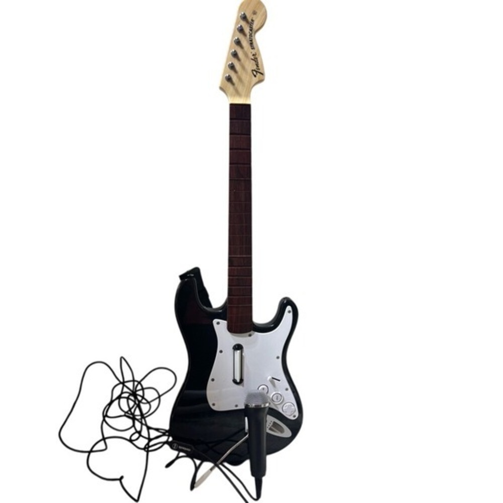 Rockband PS3 Fender‎ Stratoscaster Guitar and Microphone UNTESTED missing back